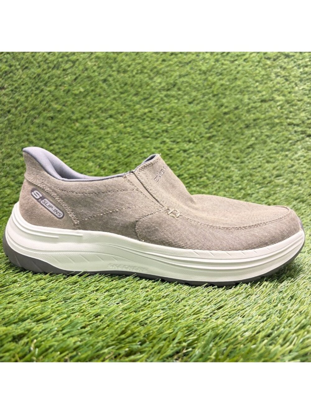 Skechers Decklan Gulliver Mens Size 9 Taupe White Casual Slip On Shoes Sneakers